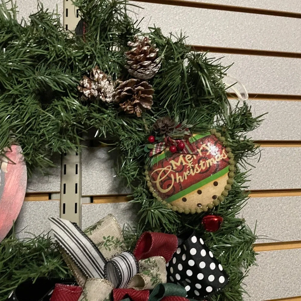 Holiday Horse Christmas Wreath, Farmhouse Decor, Pinecones, Bows, Happy Holidays